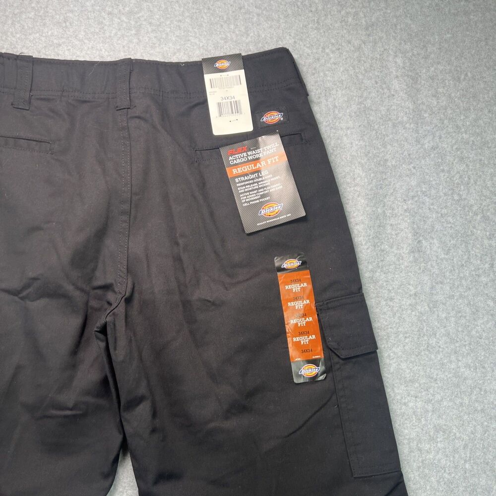 Dickies Flex Active Waist Twill Cargo Work Pant 34x34 (34x33) Black Straight Leg - Picture 12 of 15